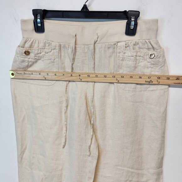 JM Collection Wide Leg Linen Pants Size 8 Cream Pull On Elastic Waist Casual - Picture 7 of 10